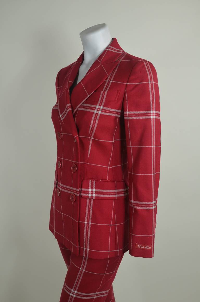 Moschino 1990s Red Dishcloth Double Breasted Suit In Excellent Condition For Sale In Los Angeles, CA