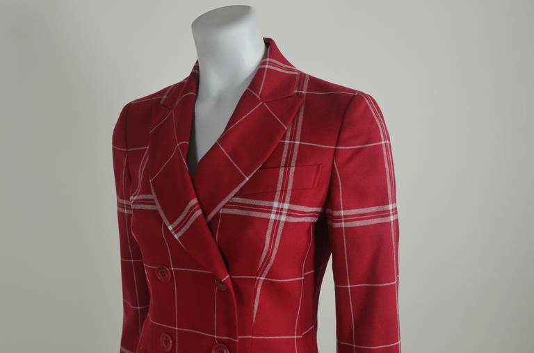 Moschino 1990s Red Dishcloth Double Breasted Suit For Sale 1