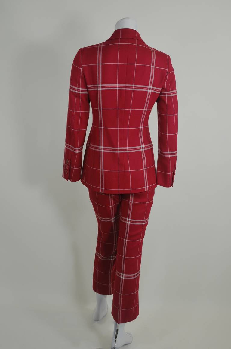 Moschino 1990s Red Dishcloth Double Breasted Suit For Sale 3