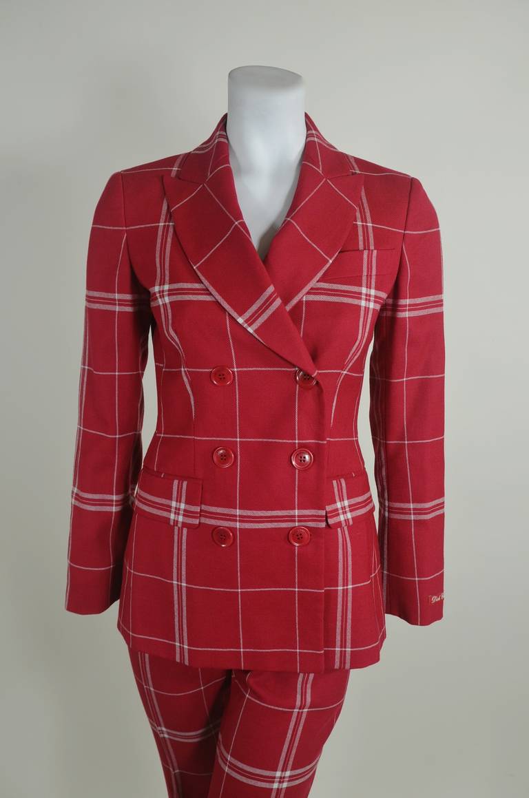Moschino 1990s Red Dishcloth Double Breasted Suit For Sale 4