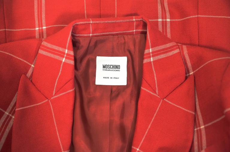 Moschino 1990s Red Dishcloth Double Breasted Suit For Sale 5