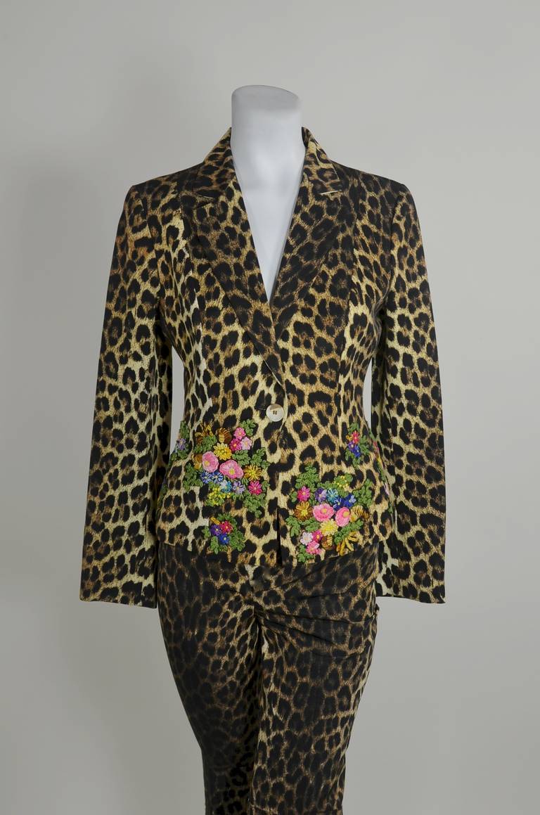 Black Moschino 1990s Leopard-Print Embroidery Three-Piece Ensemble For Sale