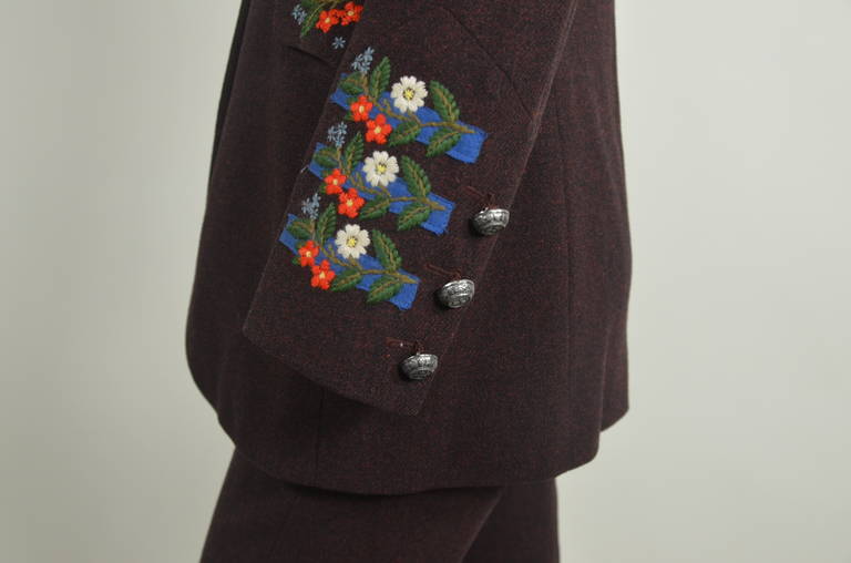 Moschino 1990s Brown Tyrolean Motif Tweed Suit For Sale 2