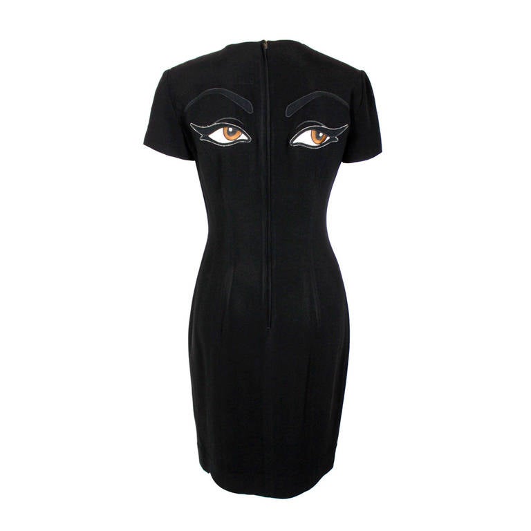 Moschino Spring/Summer 1990 Black "The Eyes" Dress For Sale