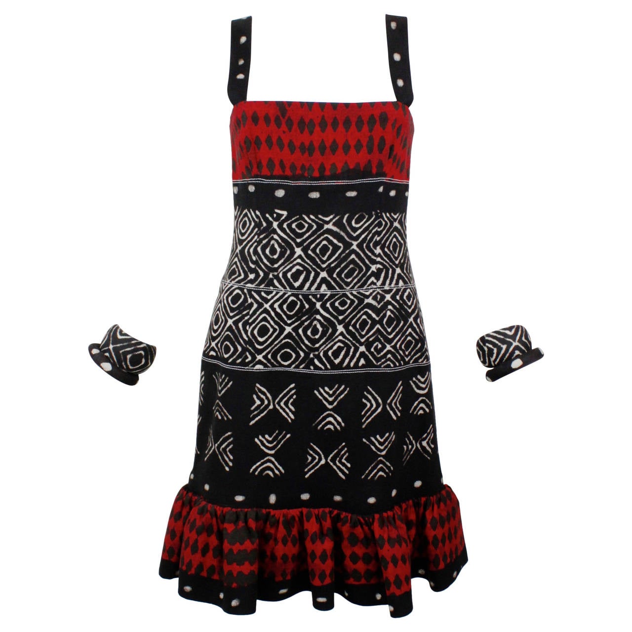 Oscar de la Renta Printed Cotton Dress with Matching Bangles For Sale