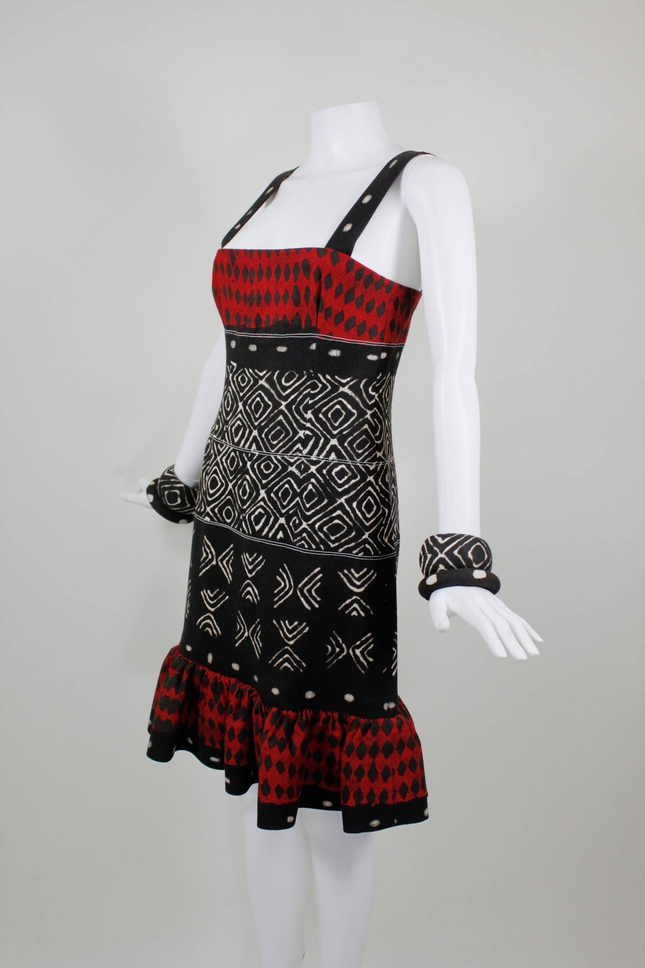 Oscar de la Renta Printed Cotton Dress with Matching Bangles For Sale 1