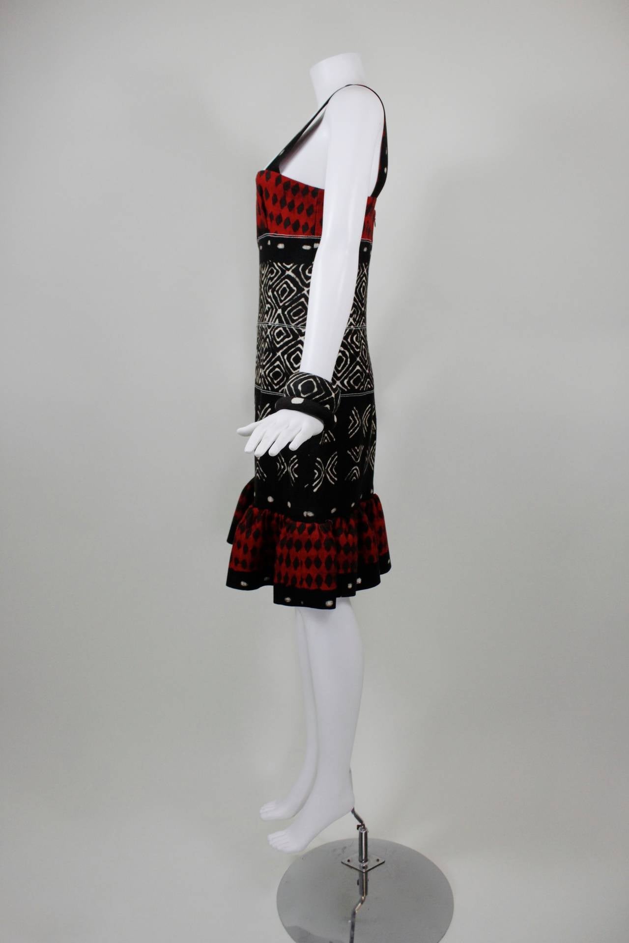 Oscar de la Renta Printed Cotton Dress with Matching Bangles In Excellent Condition For Sale In Los Angeles, CA