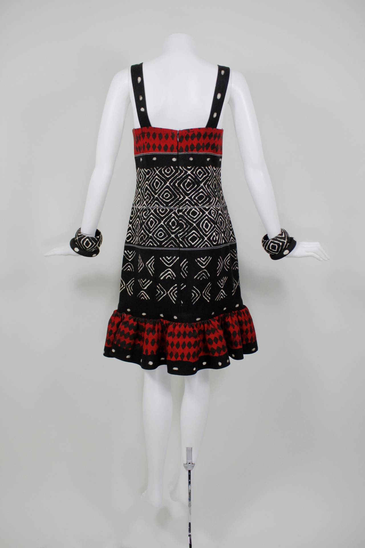 Women's Oscar de la Renta Printed Cotton Dress with Matching Bangles For Sale