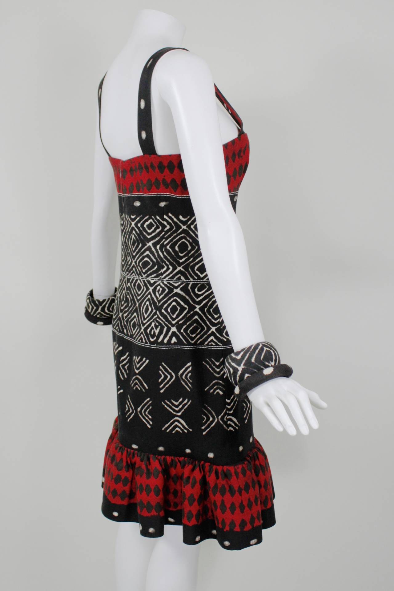 Oscar de la Renta Printed Cotton Dress with Matching Bangles For Sale 2