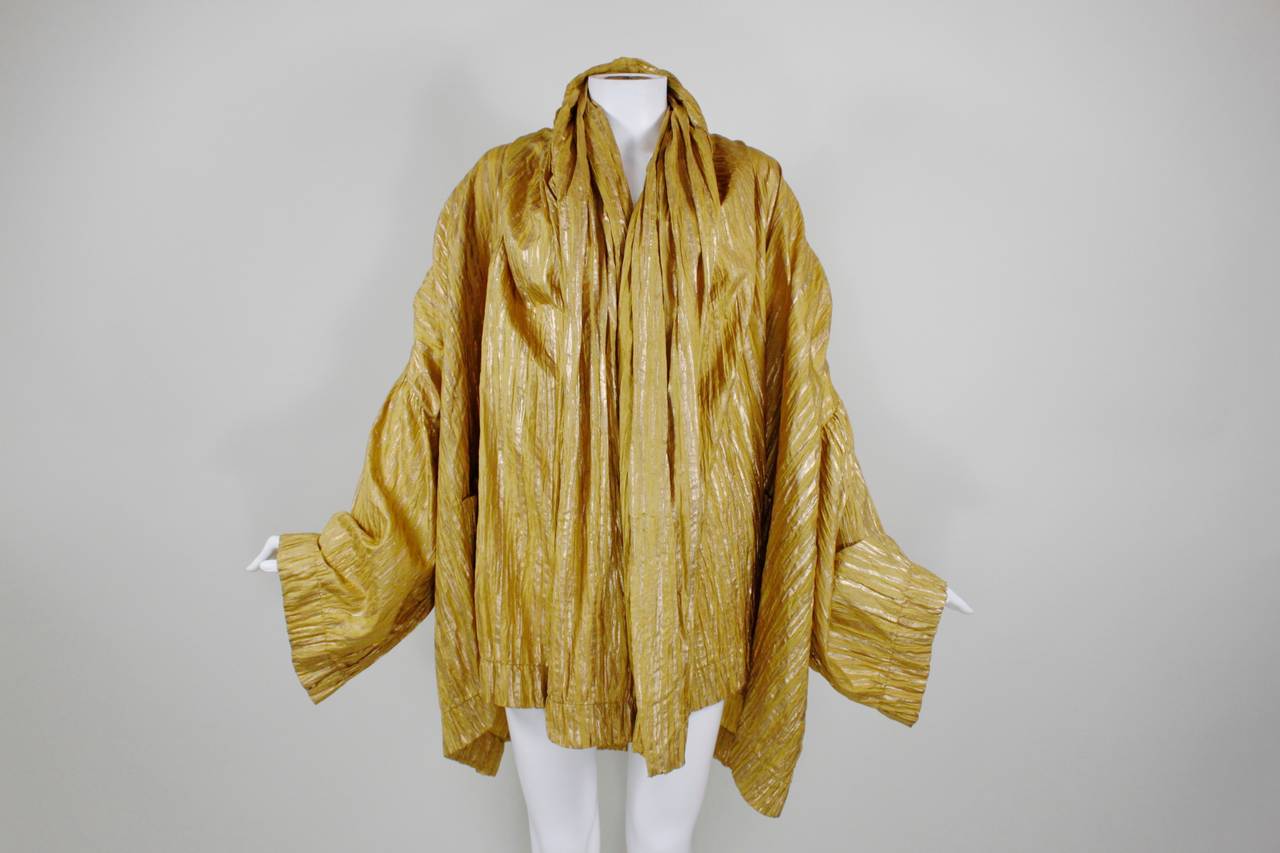 1980s Romeo Gigli Metallic Mustard Cocoon Jacket with Pockets