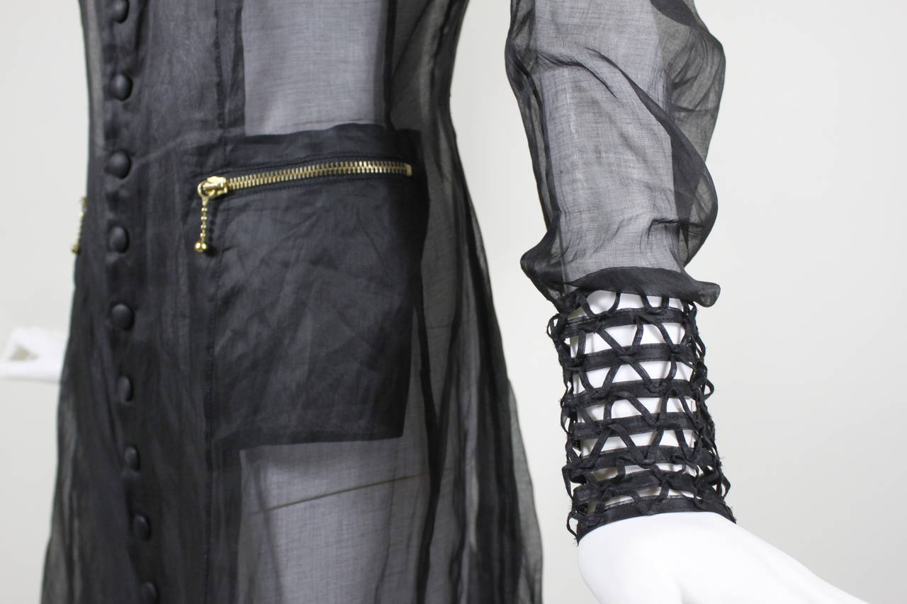 Jean Paul Gaultier Sheer Black Organza Coat with Caged Neck 3