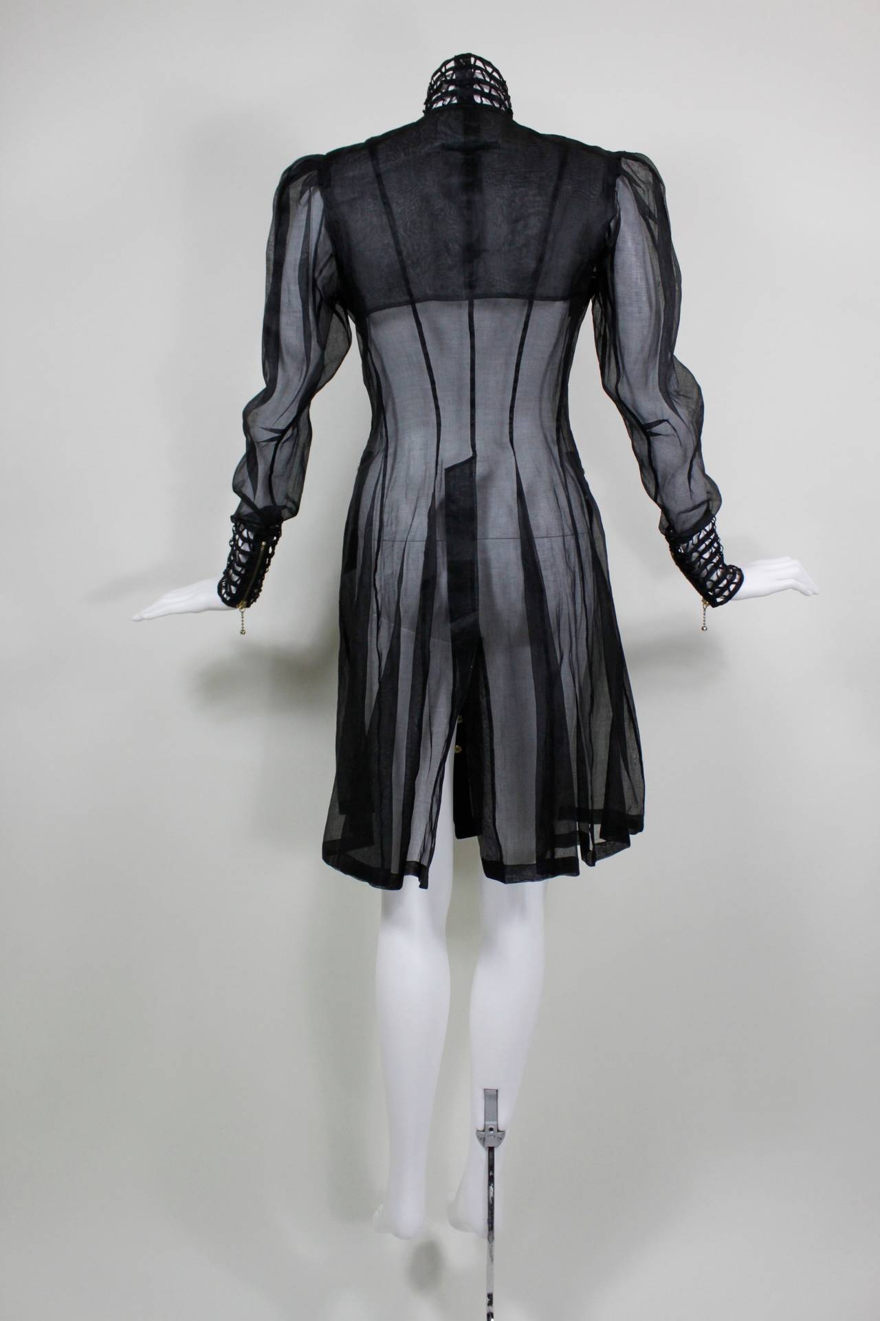 Women's Jean Paul Gaultier Sheer Black Organza Coat with Caged Neck