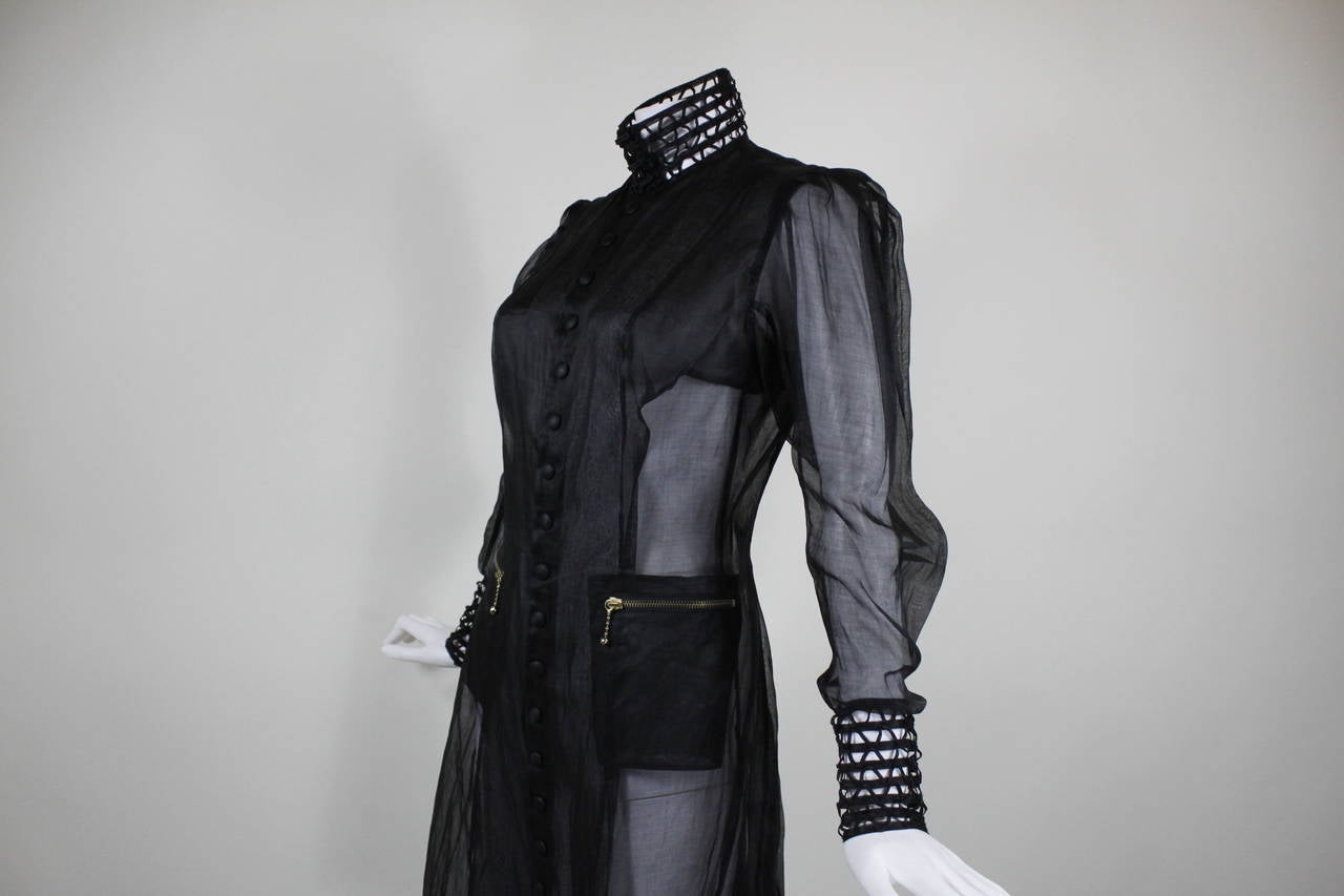 Jean Paul Gaultier Sheer Black Organza Coat with Caged Neck 1