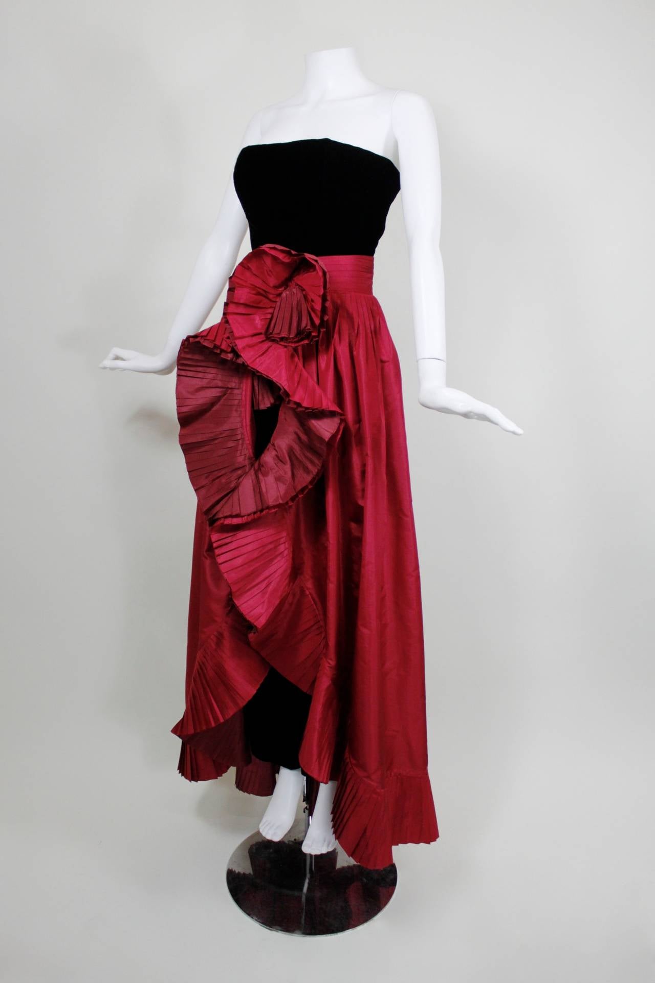 1980s Nina Ricci Velvet Strapless Jumpsuit with Silk Taffeta Overskirt ...