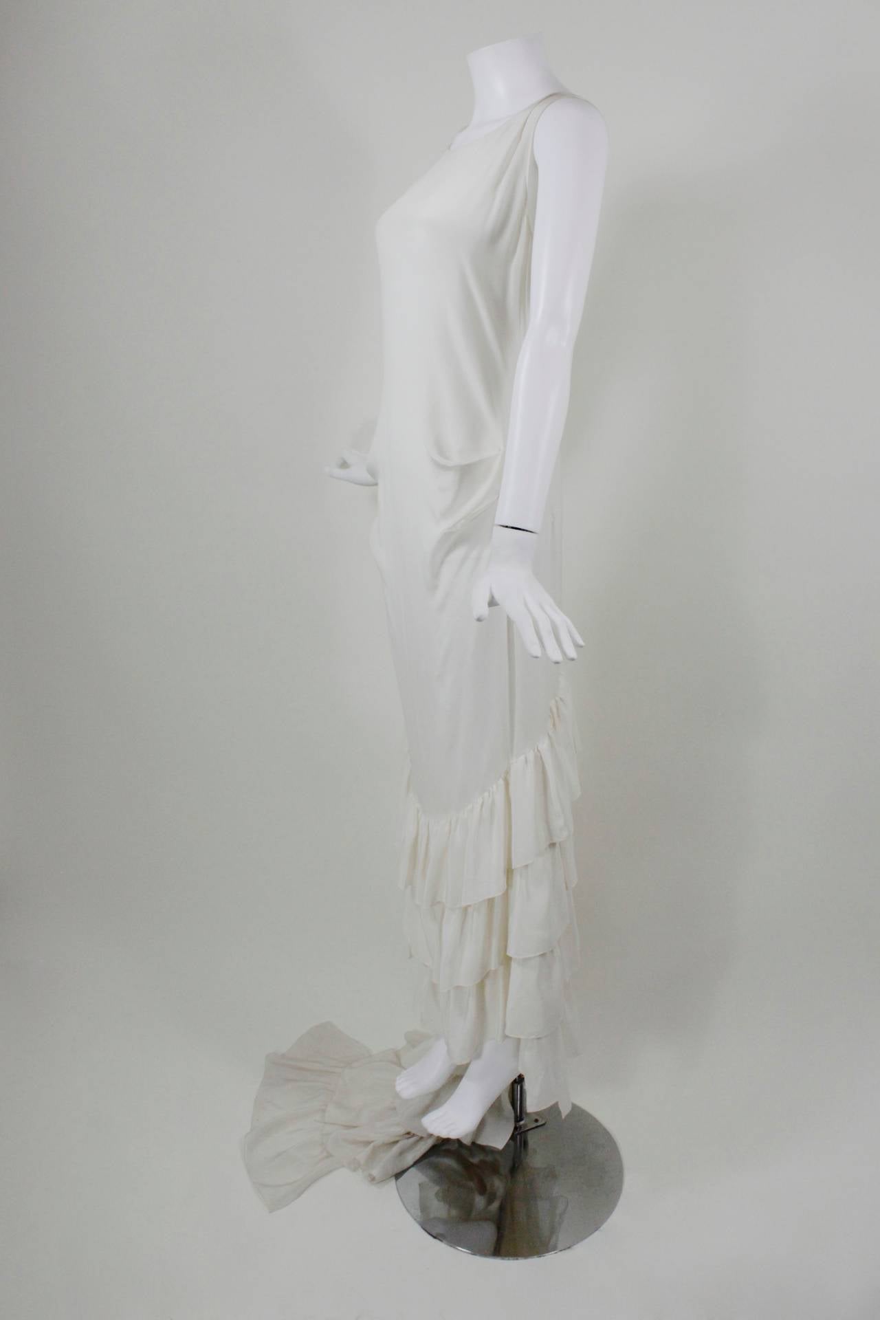 Women's Alexander McQueen Cream Silk Evening Gown with Tiered Ruffle Train