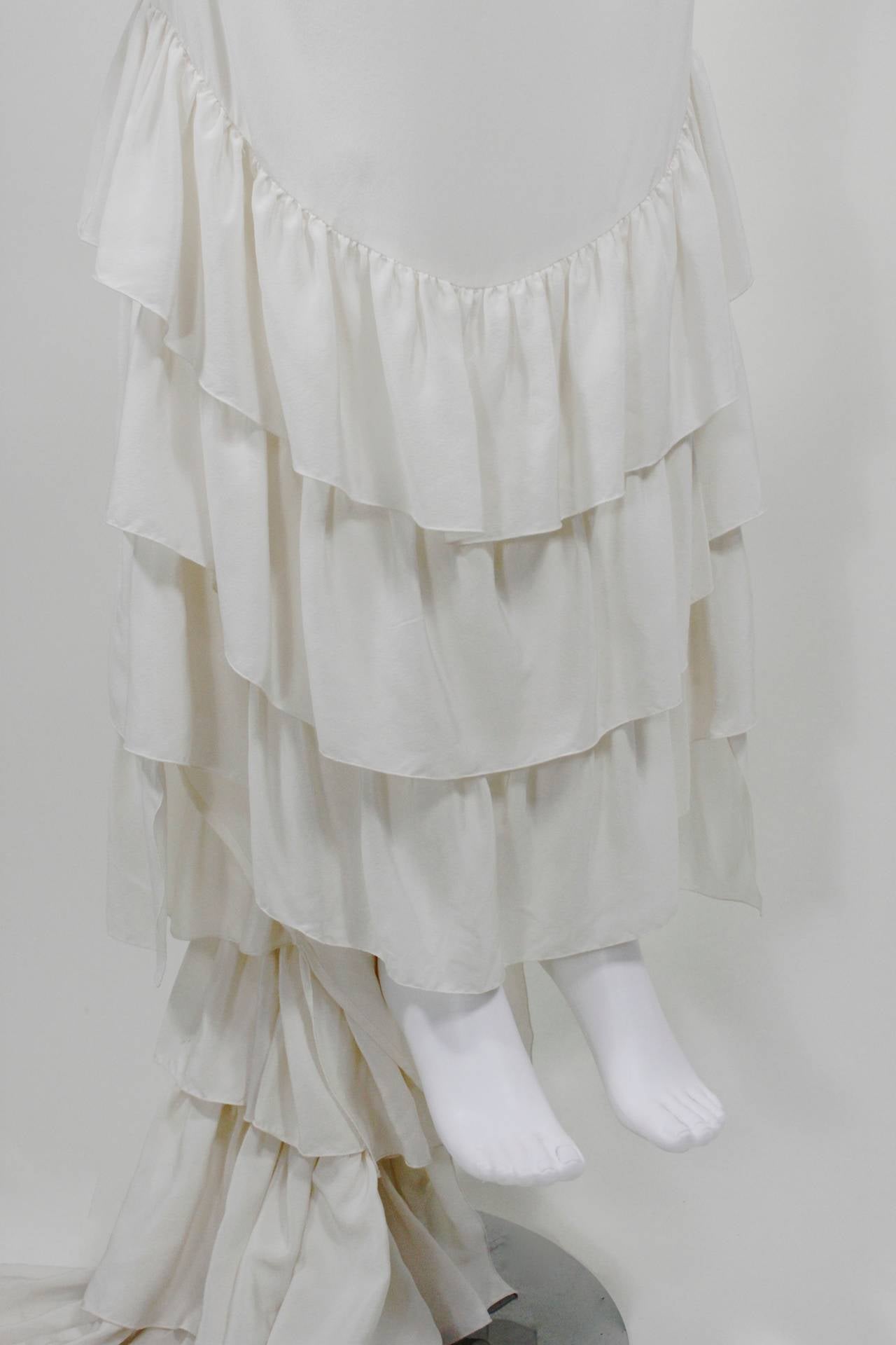 Alexander McQueen Cream Silk Evening Gown with Tiered Ruffle Train 4