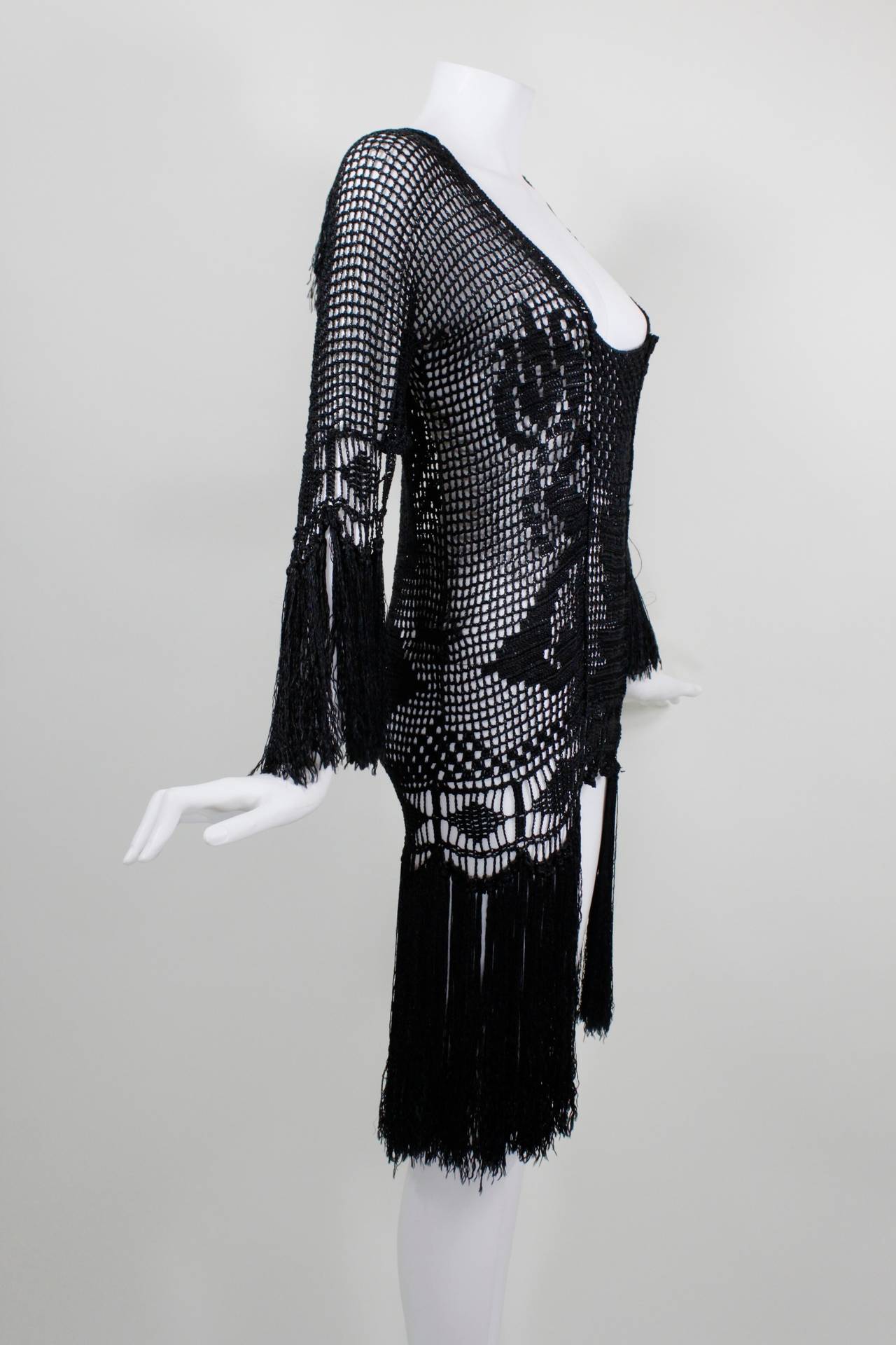 1920s Black Geometric Chrochet Jacket with Fringe 2
