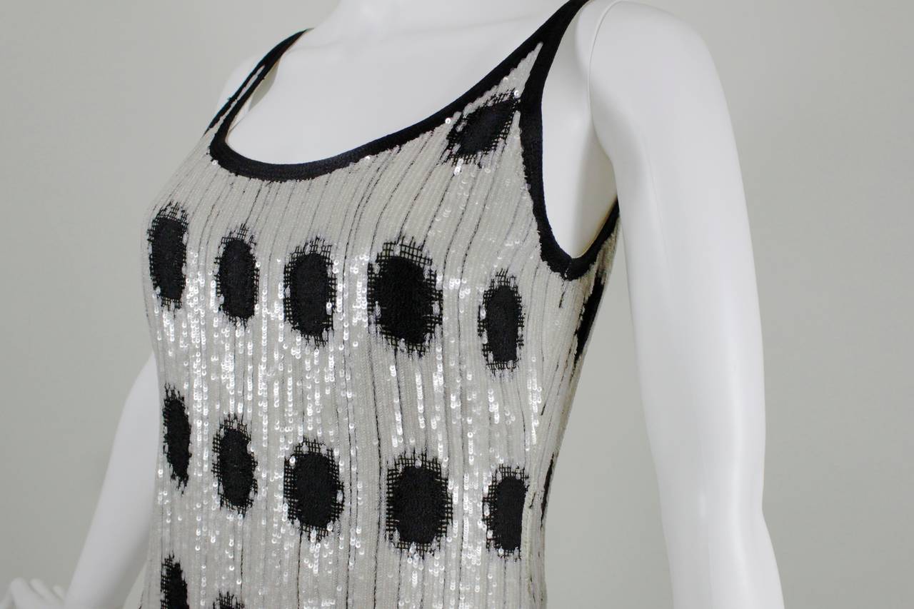 1980s Bill Blass Sequined Polka Dot Party Dress with Ostrich Trim 2