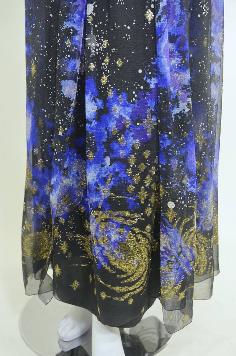 Black Orrier 1980s Celestial Chiffon and Lamé Gown Ensemble For Sale