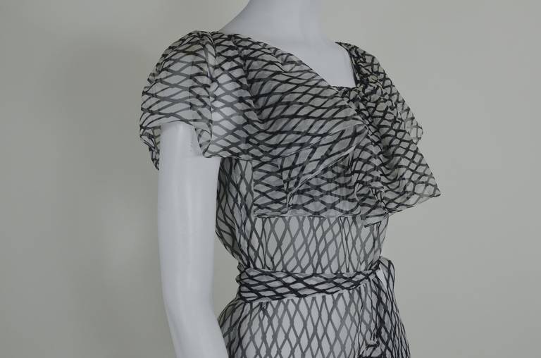 1970s YSL Geometric Print Chiffon Gown with Belt 4