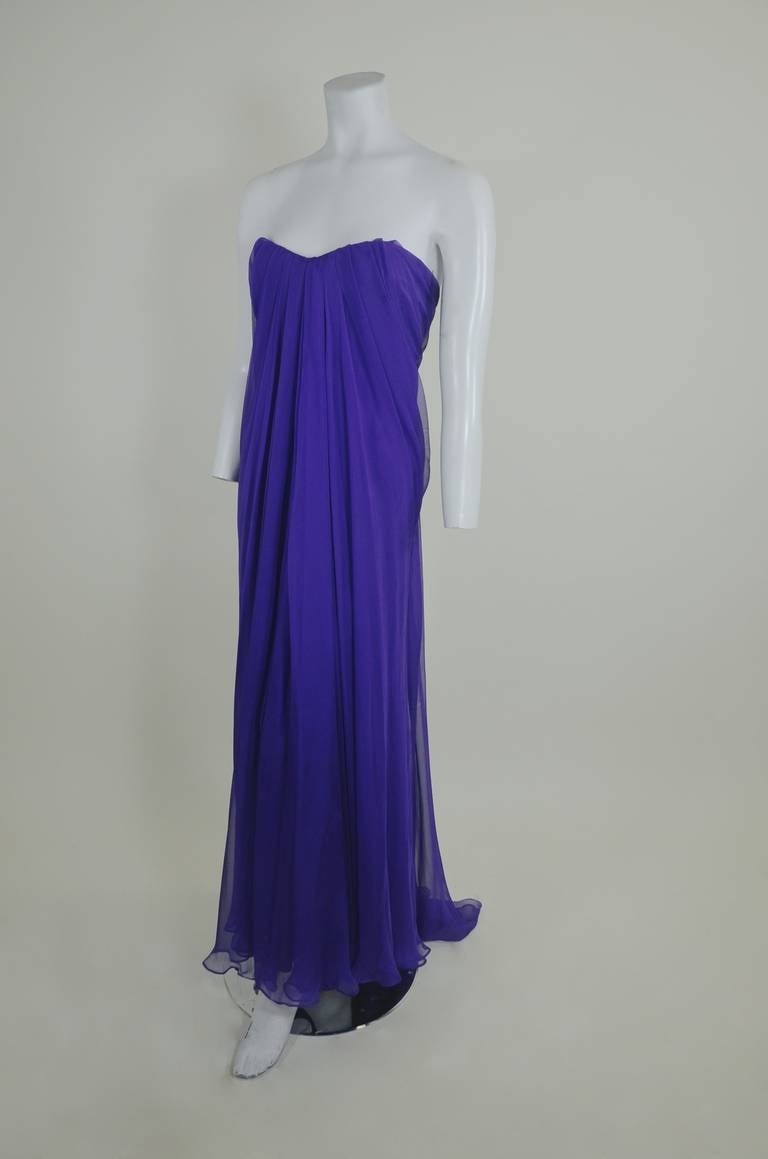 Alexander McQueen Royal Purple Chiffon Strapless Gown In New Condition In Los Angeles, CA
