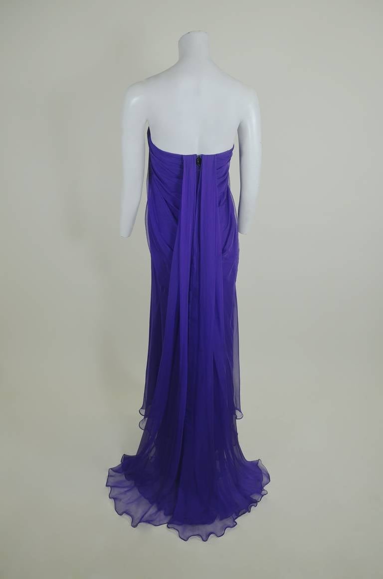 Alexander McQueen Royal Purple Chiffon Strapless Gown 2