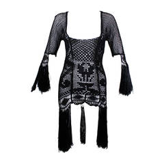 1920s Black Geometric Chrochet Jacket with Fringe