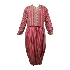 Vintage Turkish Silk Moire Striped Harem Pant Ensemble with Bullion Embroidery