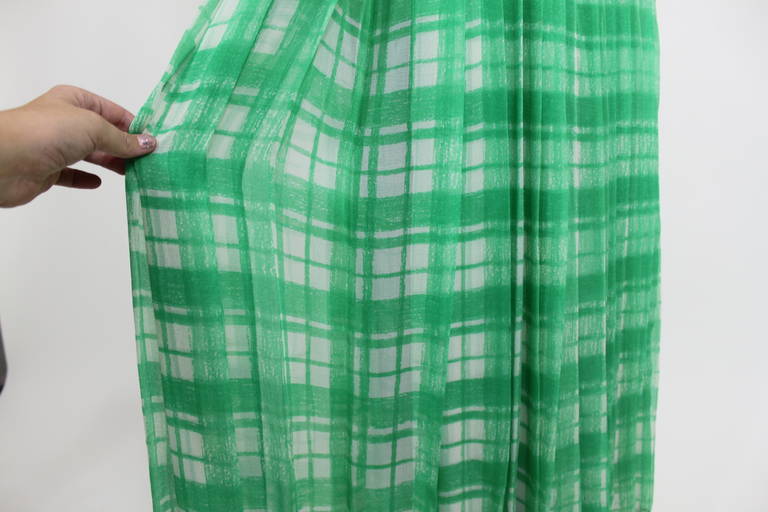 1960s Galanos Emerald Green Tartan Gown with Beaded Bodice 4