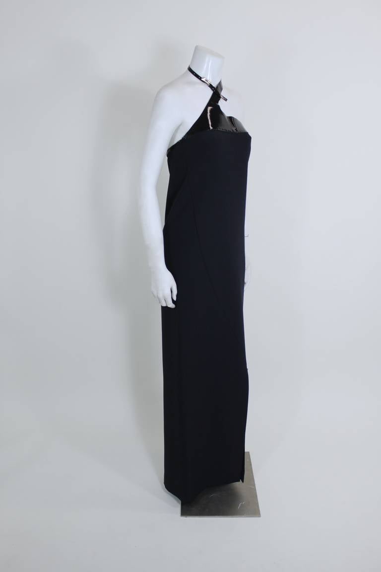 Gucci Black Column Gown with Patent Leather Snake Halter 1