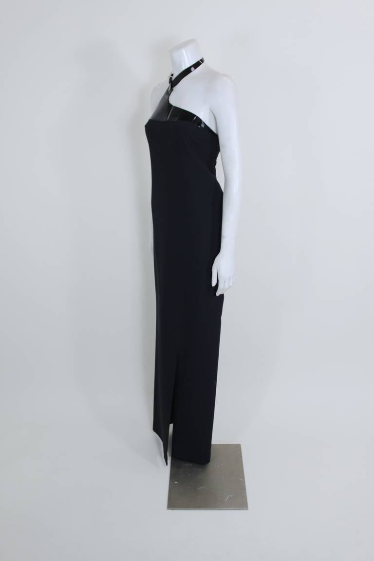 Gucci Black Column Gown with Patent Leather Snake Halter 3