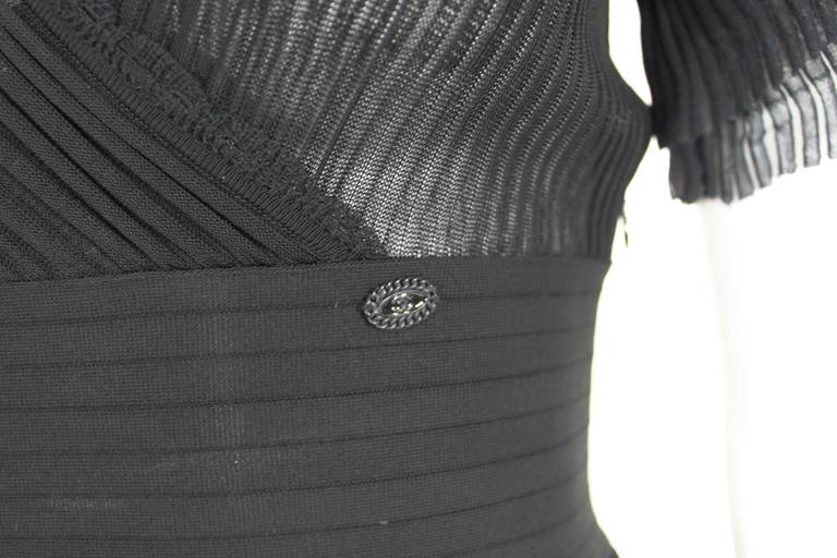 Chanel Sheer Black Micropleated Cocktail Dress In Excellent Condition For Sale In Los Angeles, CA