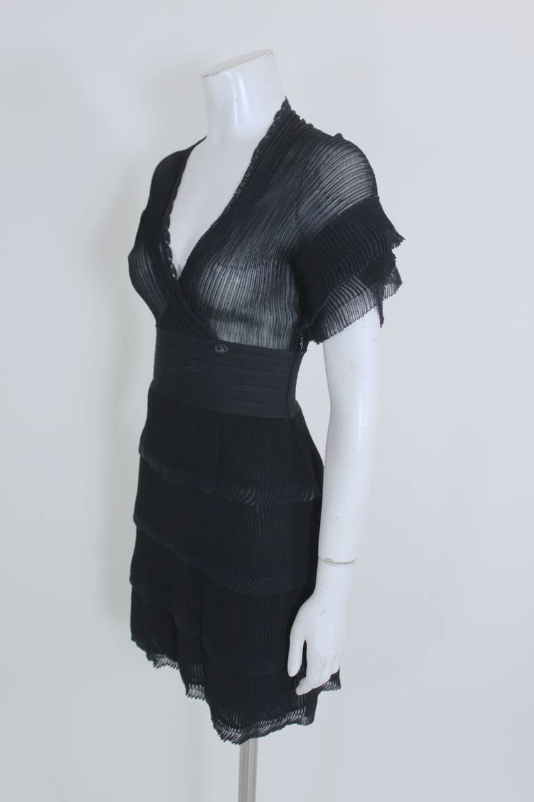 Women's Chanel Sheer Black Micropleated Cocktail Dress For Sale