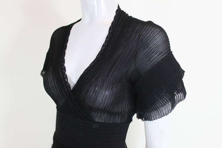 Chanel Sheer Black Micropleated Cocktail Dress For Sale 1