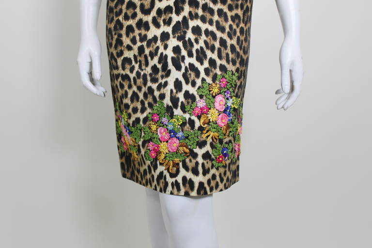 Black Moschino 1990s Leopard Print Embroidered Dress and Jacket For Sale
