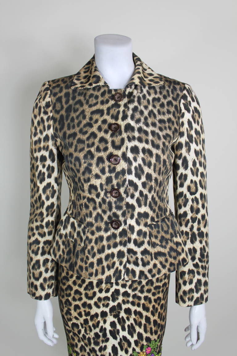 Women's Moschino 1990s Leopard Print Embroidered Dress and Jacket For Sale