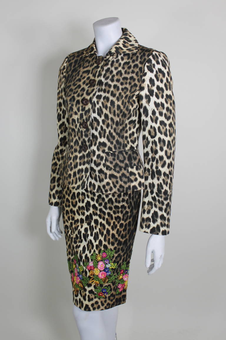 Moschino 1990s Leopard Print Embroidered Dress and Jacket For Sale 2