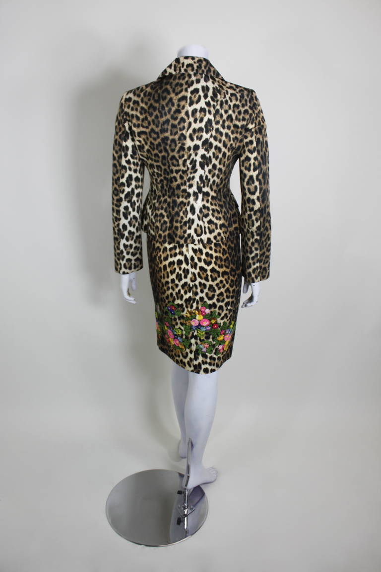 Moschino 1990s Leopard Print Embroidered Dress and Jacket For Sale 3