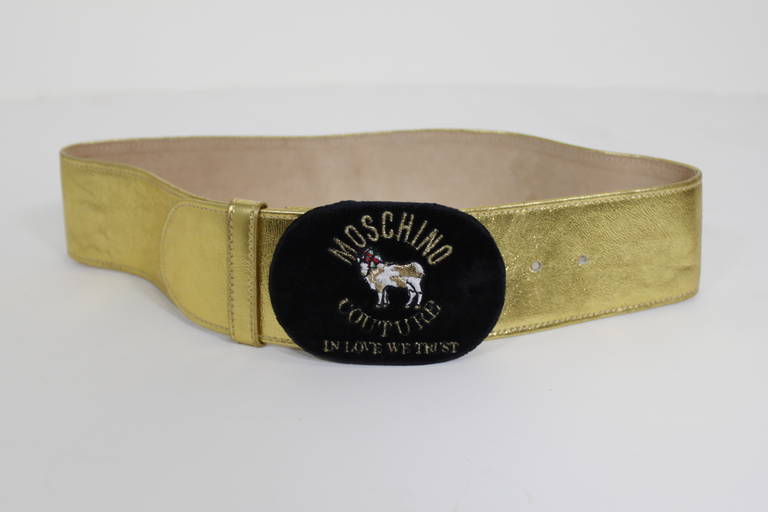 Moschino 1990s Velvet Buckle Gold Leather Belt
