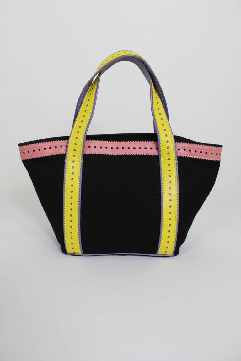 Women's Moschino 1990s Canvas & Leather Pastel Handbag For Sale