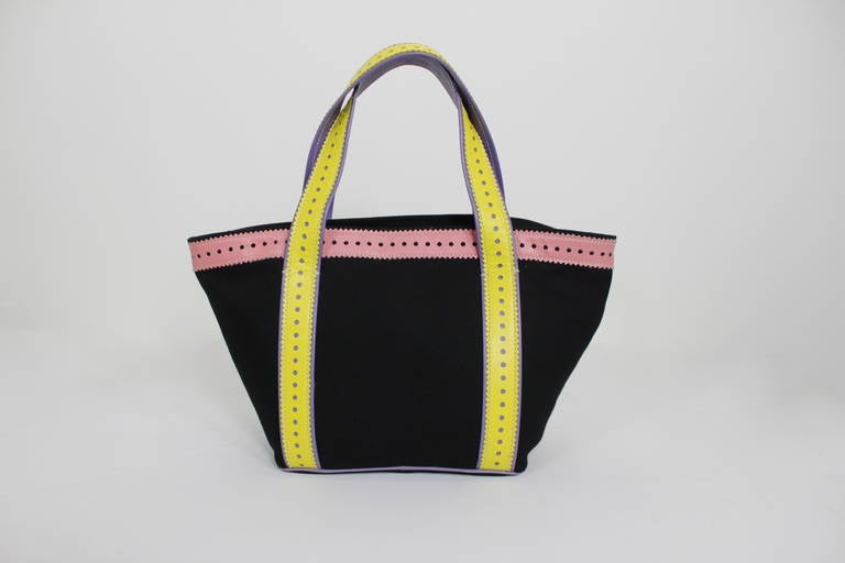 Moschino 1990s Canvas & Leather Pastel Handbag For Sale 1