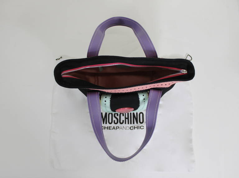 Moschino 1990s Canvas & Leather Pastel Handbag For Sale 3