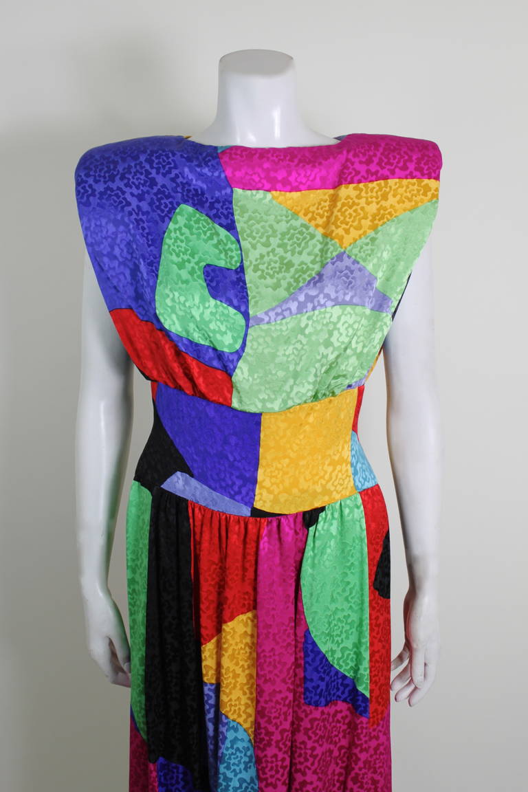 Scaasi 1980s Memphis Design Colorblock Gown For Sale at 1stdibs