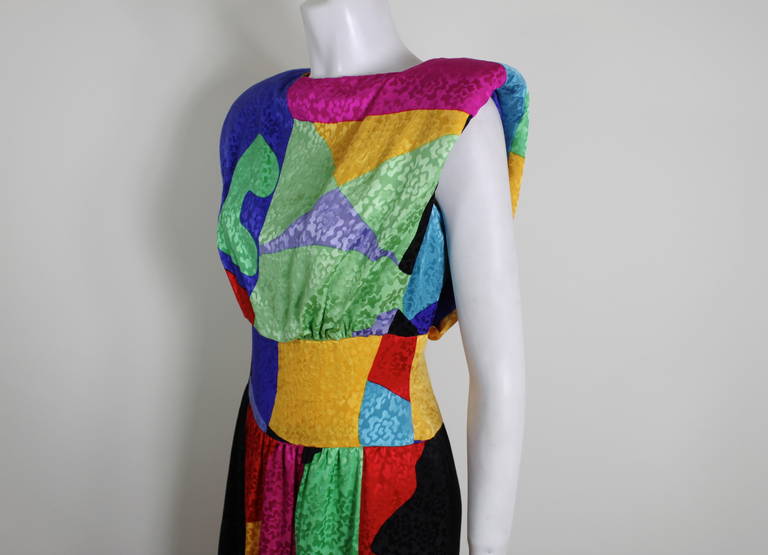 Scaasi 1980s Memphis Design Colorblock Gown For Sale at 1stdibs