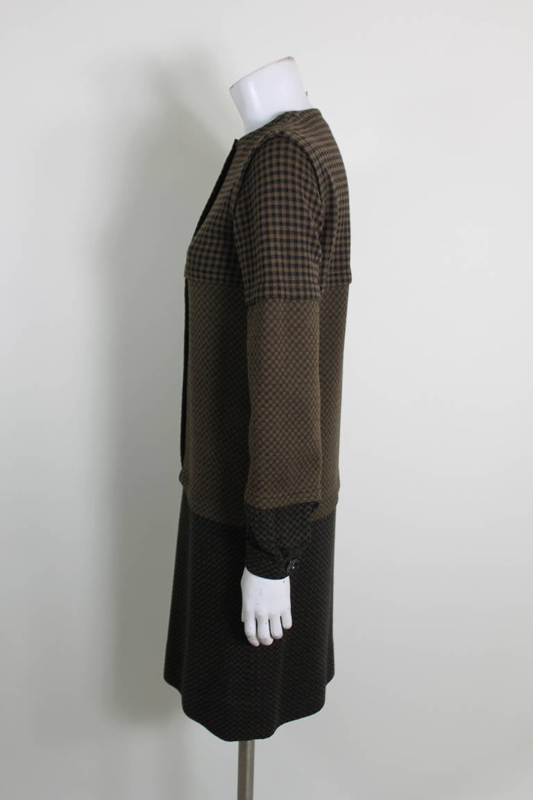 Rudi Gernreich 1960s Mocha Knit Button-Front Dress In Excellent Condition For Sale In Los Angeles, CA
