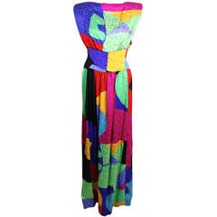 Scaasi 1980s Memphis Design Colorblock Gown 2