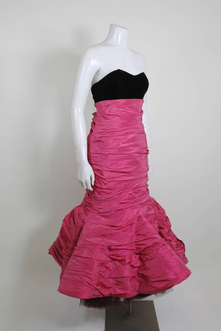 1990s Christian Lacroix Raspberry Mermaid Strapless Gown In Excellent Condition In Los Angeles, CA