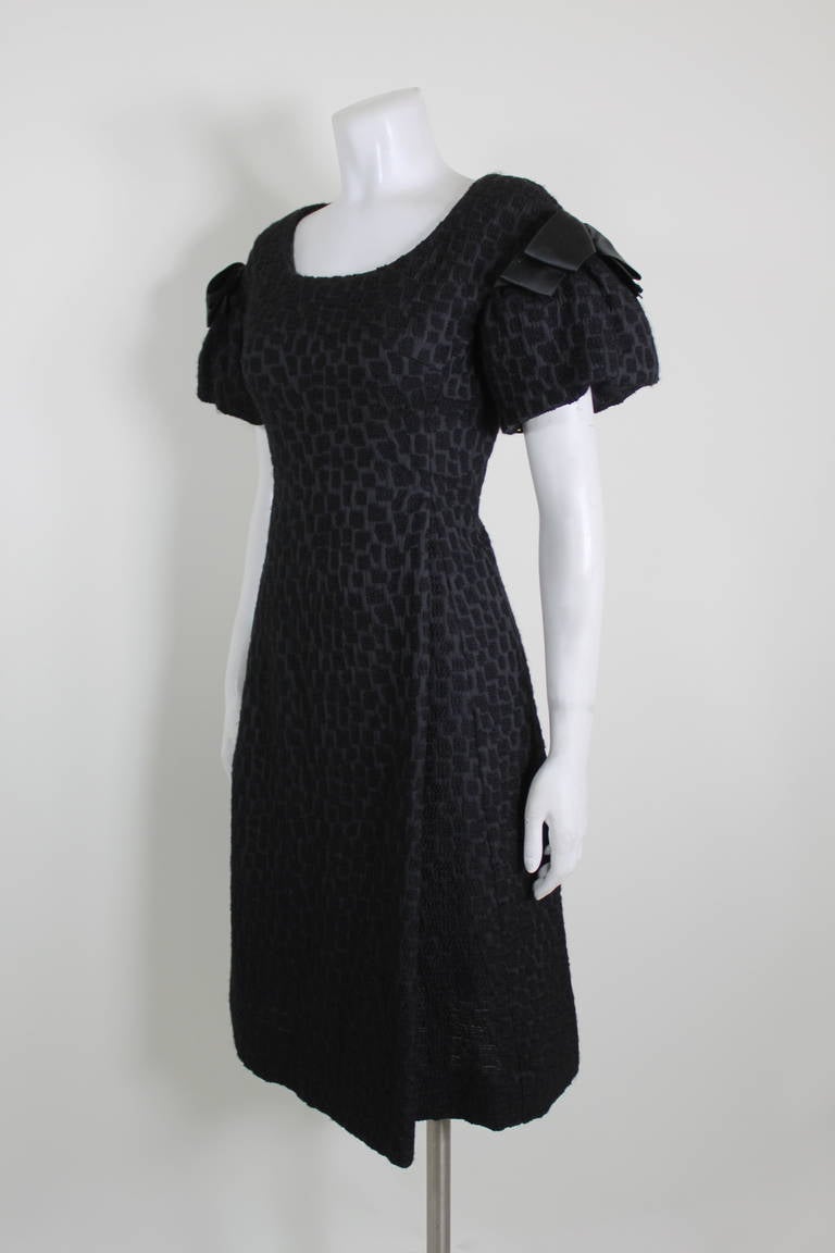 Black Christian Dior 1950s Textured Cocktail Dress with Bows For Sale