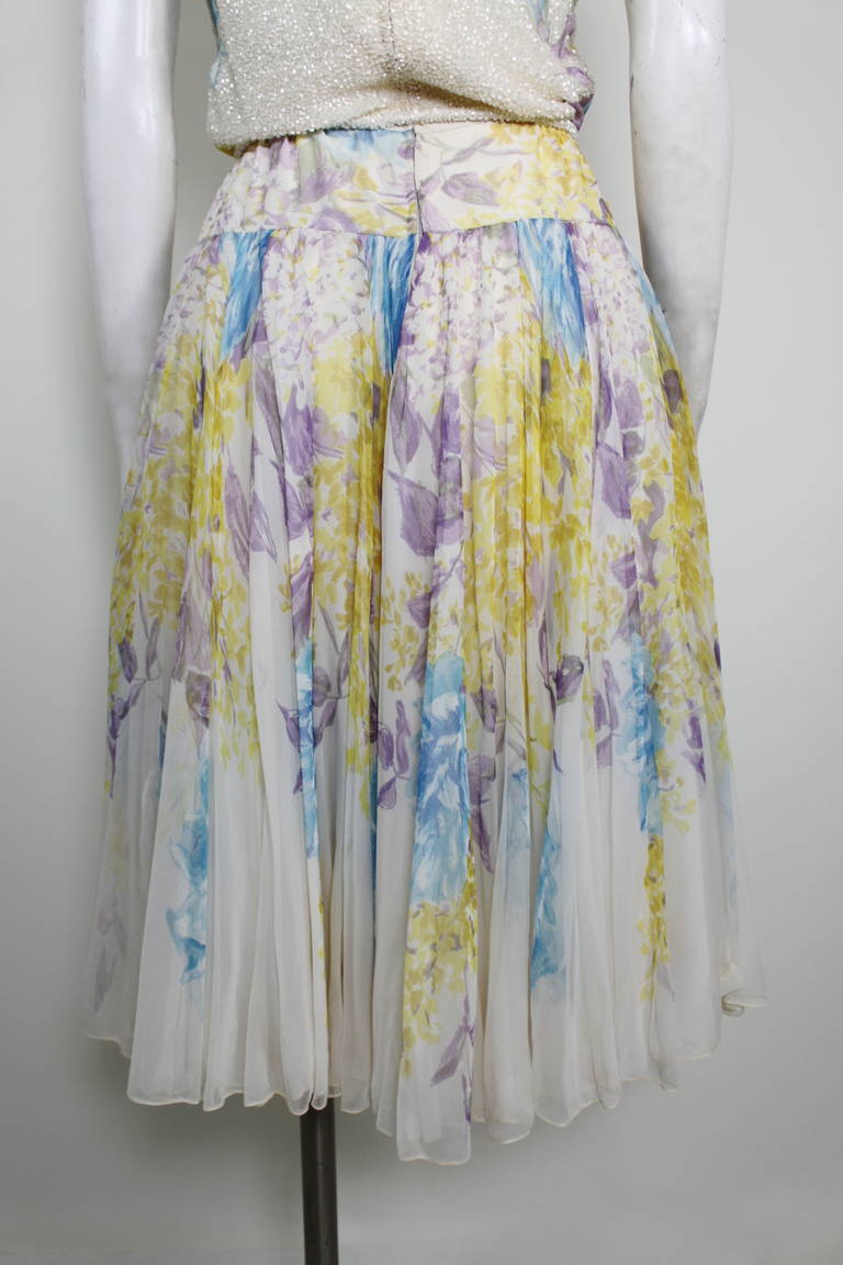 Eatly 1960s Cream and Pastel Beaded Floral Chiffon Dress 5