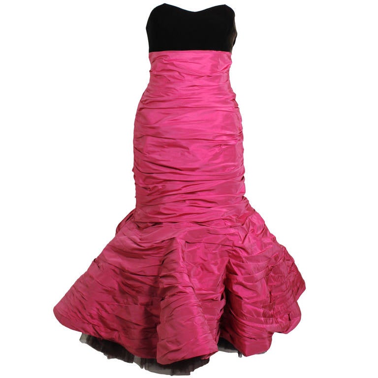 1990s Christian Lacroix Raspberry Mermaid Strapless Gown at 1stDibs